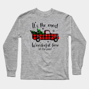 Truck Plaid Merry Chritsmas Gift Long Sleeve T-Shirt